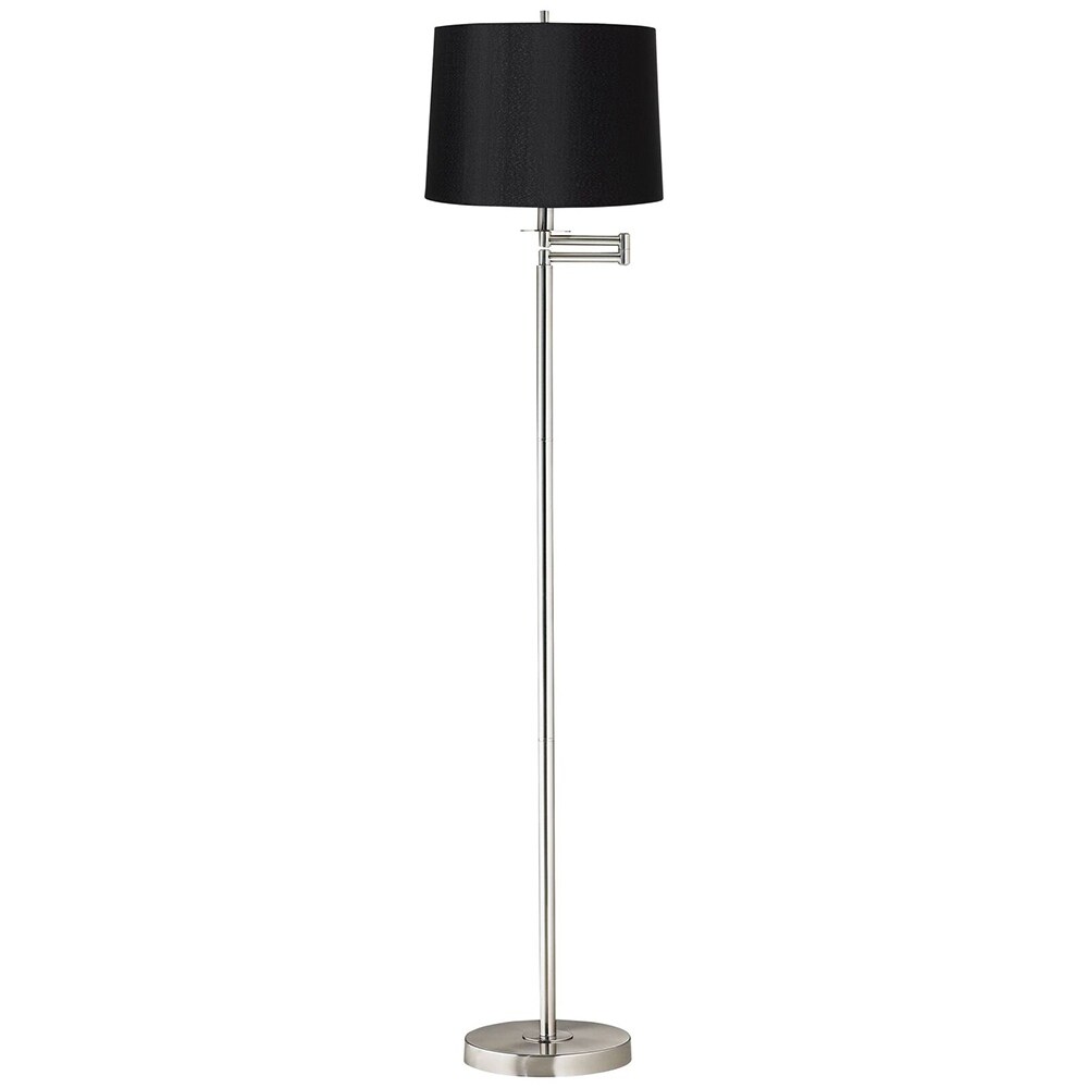 Modern Swing Arm Floor Lamp Brushed Nickel Black Shade for Living Room - 1 - Mycitystee