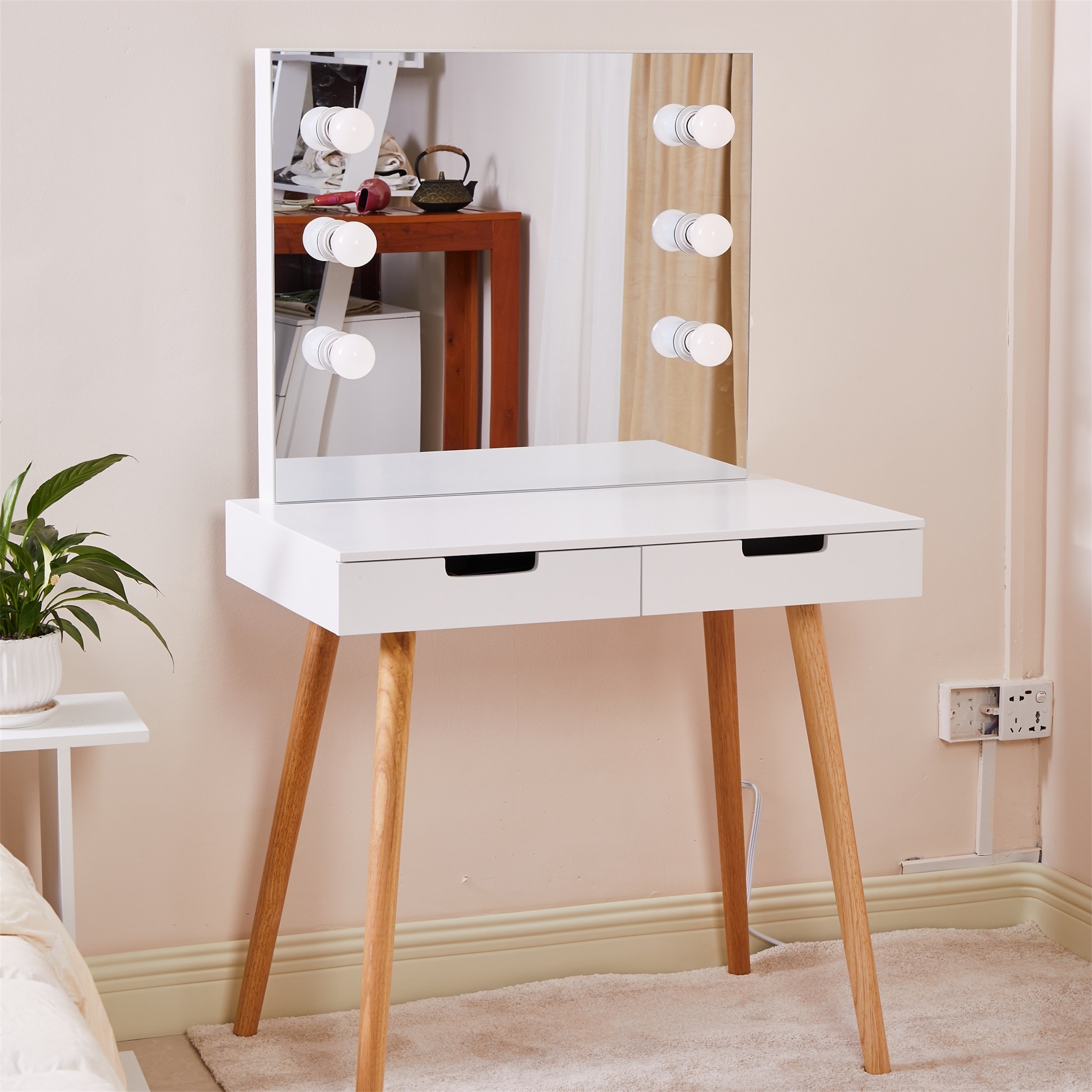 Storage Dresser with LED Mirror Drawers and Shelf for Bedroom White - - 36179567 - Mycitystee