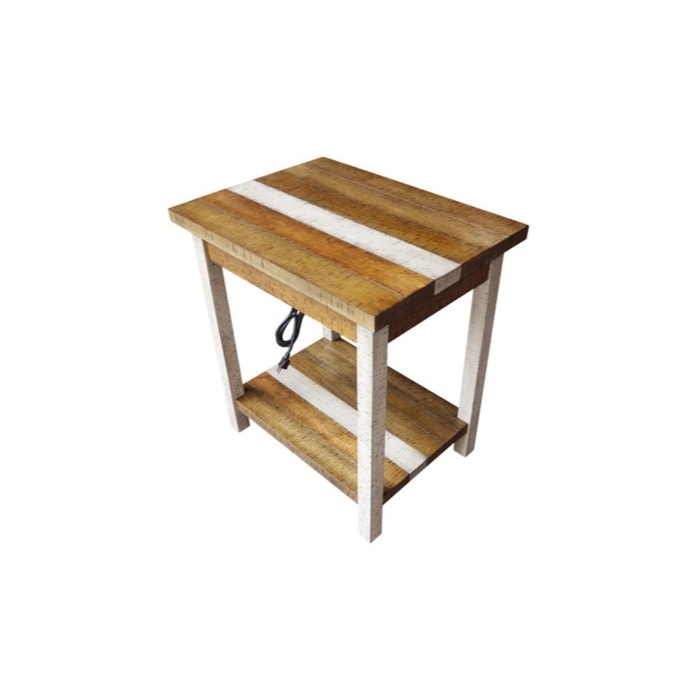 Rustic Retrieve Wooden Chairside Table With Power Outlet and USB - Mycitystee
