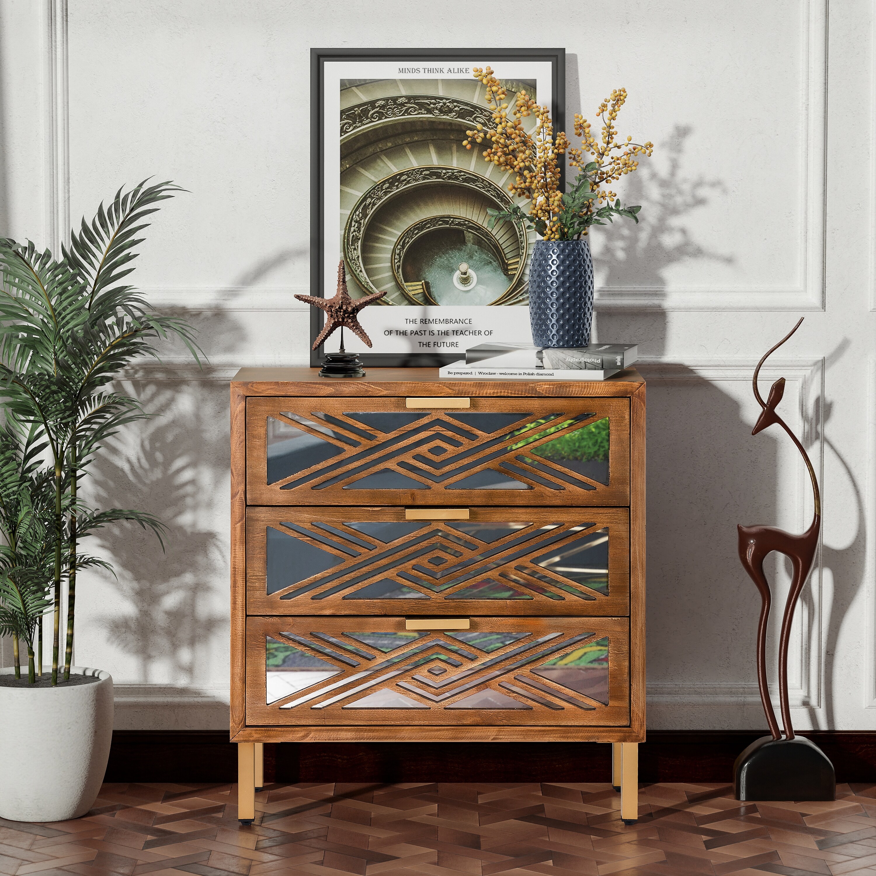 COZAYH 3-Drawer Mirror Fronts Accent Dresser - - 33090463 - Mycitystee
