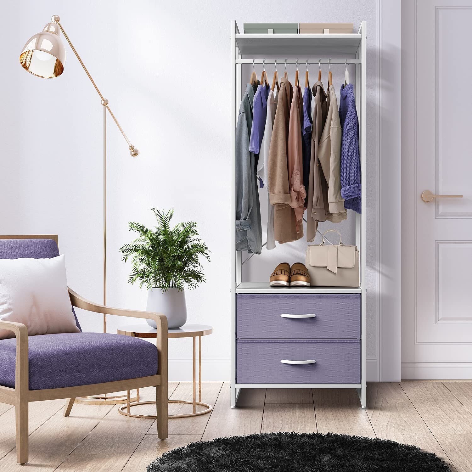 Clothing Rack with 2 Drawers - Tall Closet Stand Dresser for Bedroom - - 36793714 - Mycitystee