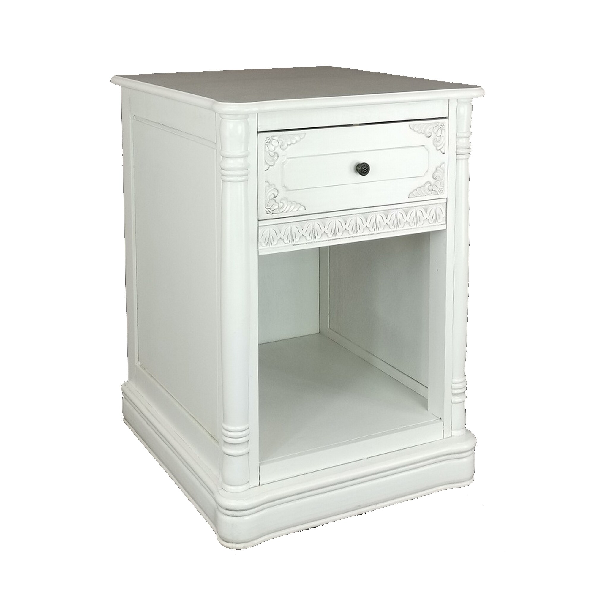 Kai 26 Inch Wood Accent Chest， 1 Drawer， Open Space， Carved Design， White - - 36907752 - Mycitystee