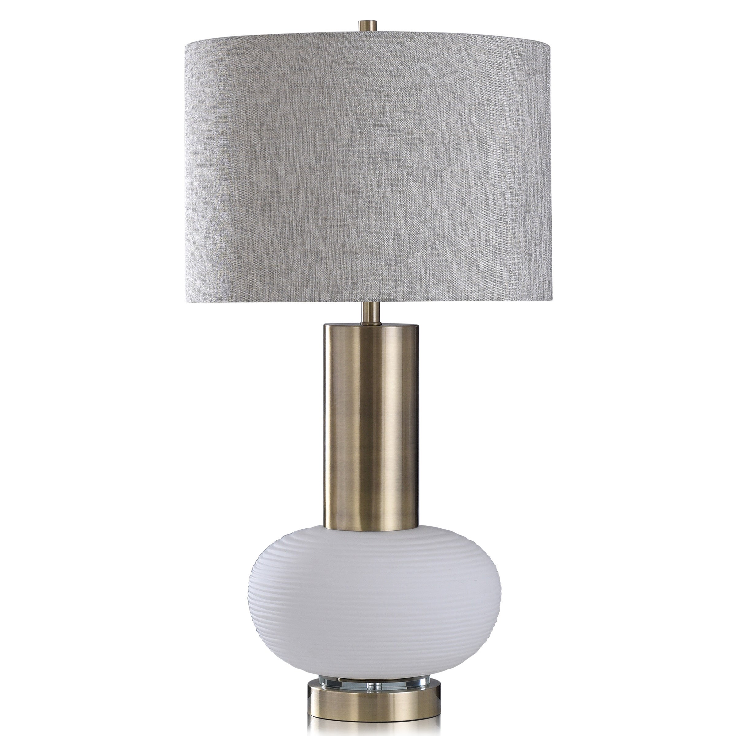 Harp and Finial Palmer White and Gold Table Lamp with Light Gray Shade - Mycitystee
