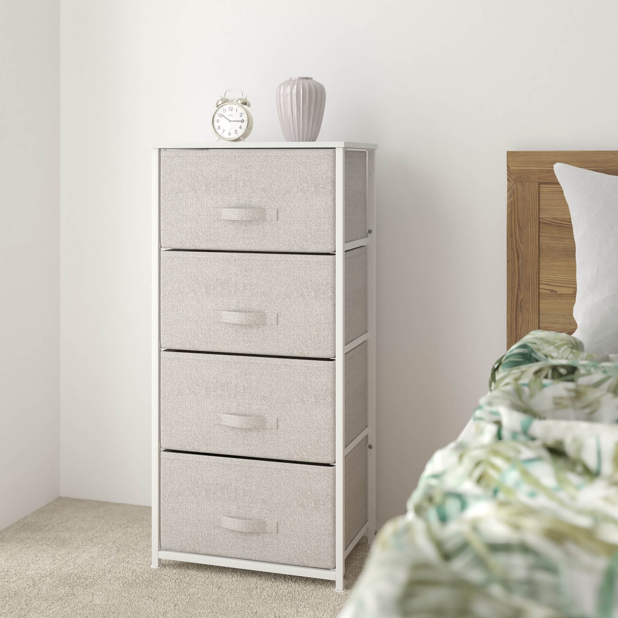 Offex 4 Drawer Wood Top White Vertical Storage Dresser， Light Gray - - 35089759 - Mycitystee