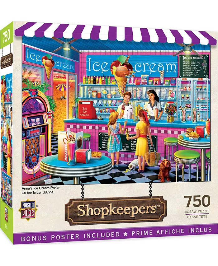 MasterPieces Puzzles Shopkeepers - Anna's Ice Cream Parlor 750 Piece Puzzle - Mycitystee