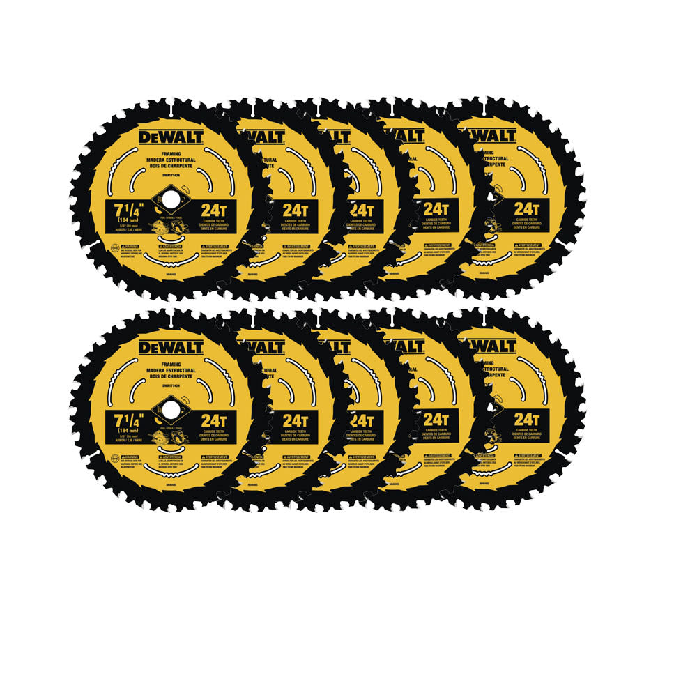 DEWALT 7-1/4-in 24T Saw Blade with ToughTrack tooth design - 10 PACK DWA171424B10K from DEWALT - Mycitystee