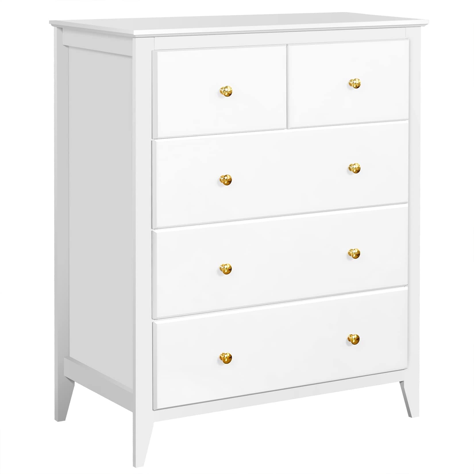 5 Drawer White Dresser， Wide Chest of Drawers Clothes Organizer， Gold Metal Handles and Sturdy Anti-Tripping Device - as picture - - 37668408 - Mycitystee
