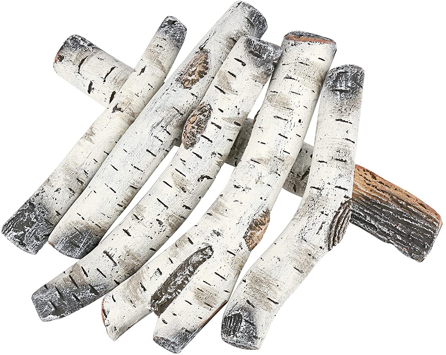 Gas Fireplace Logs, Ventless Ceramic Logs for Gas Fire Pits, 6 PCS White Birch Wood Set, Electric, Propane Gas Fireplace Decorative Inserts - Mycitystee