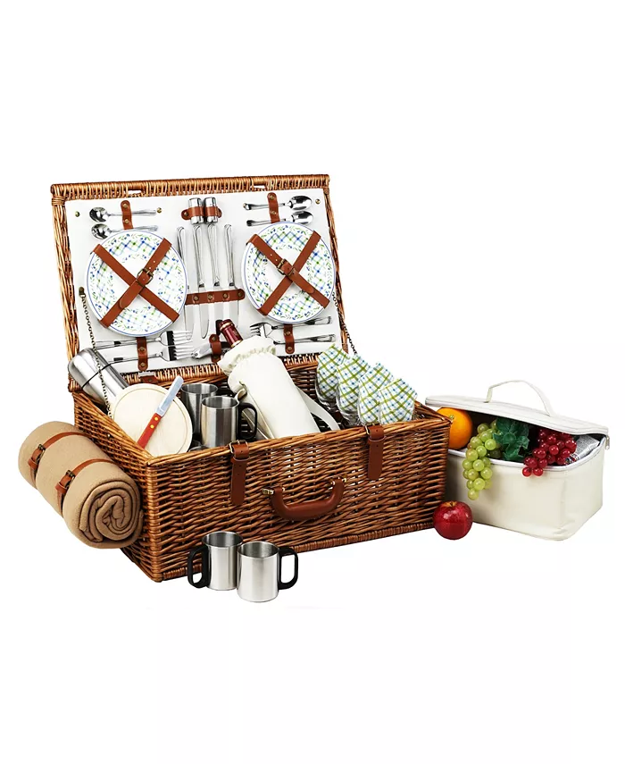 Picnic At Ascot Dorset English-Style Picnic， Coffee Basket for 4 with Blanket - Mycitystee
