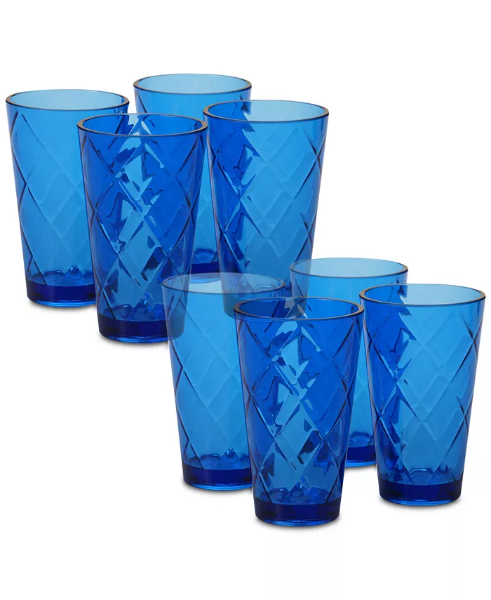 Certified International Cobalt Blue Diamond Acrylic 8-Pc. Iced Tea Glass Set - Mycitystee