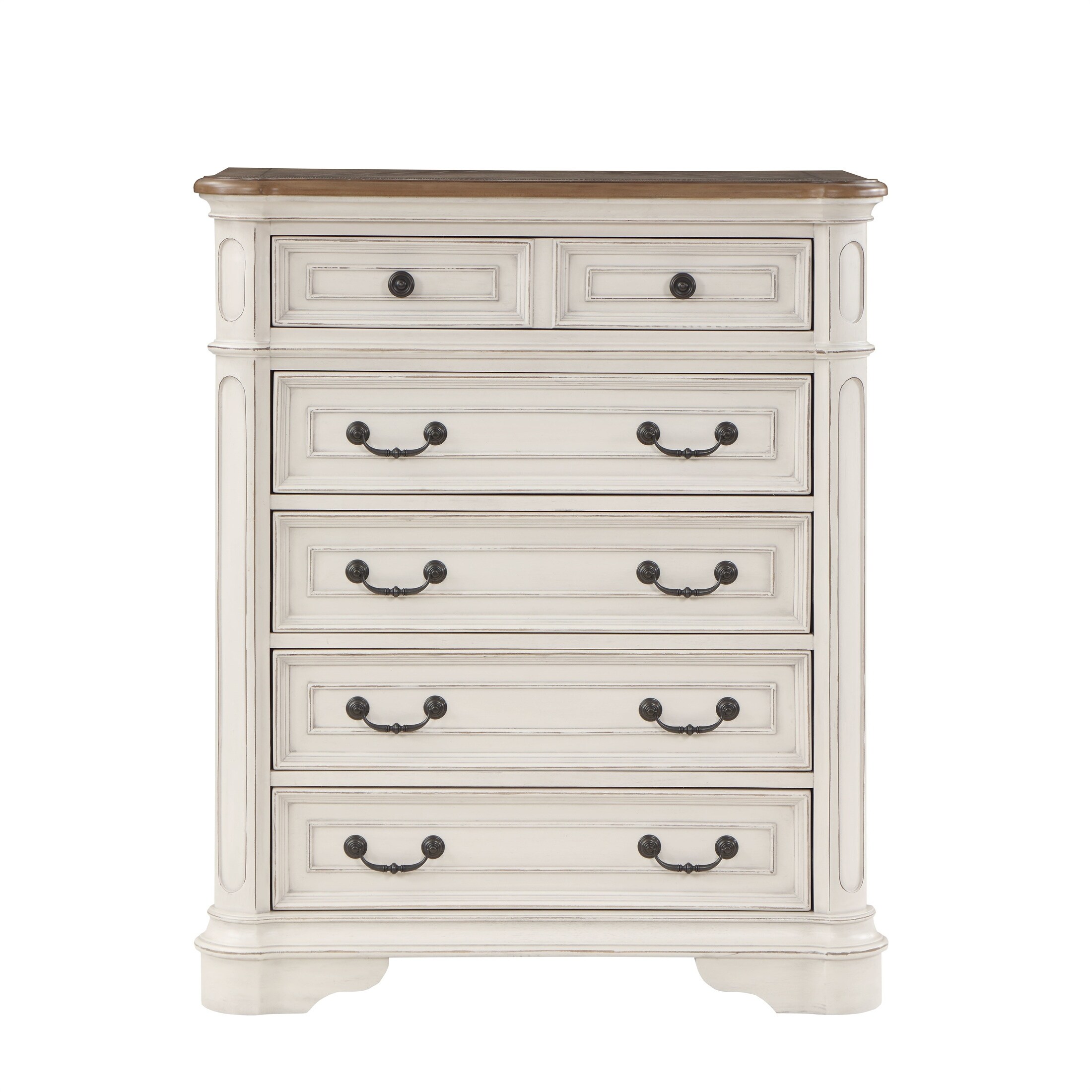 Gray Fabric and Antique White Finish 6 Drawer Chest - - 37508588 - Mycitystee