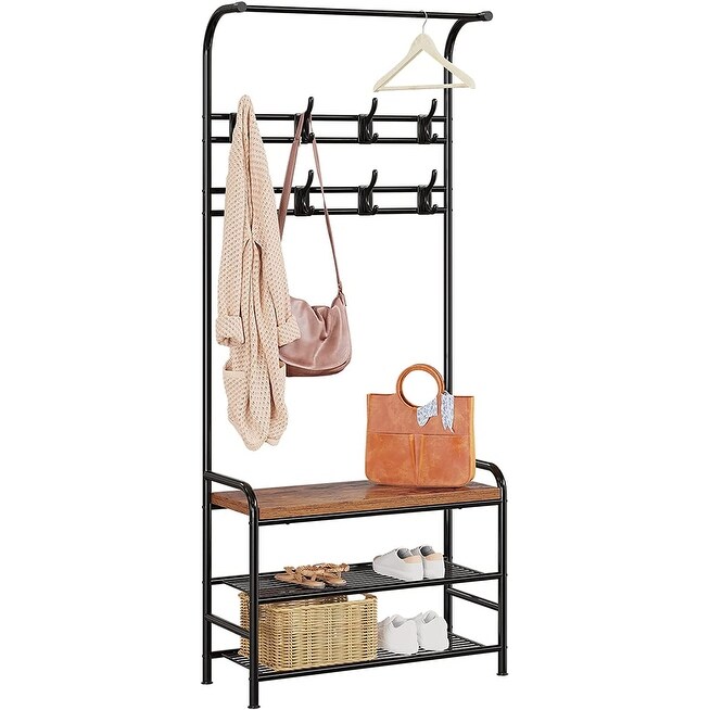 Hall Tree with Entryway Bench with Coat Rack Freestanding Shoe Rack Bench， 3 in 1 Hall Tree - Mycitystee
