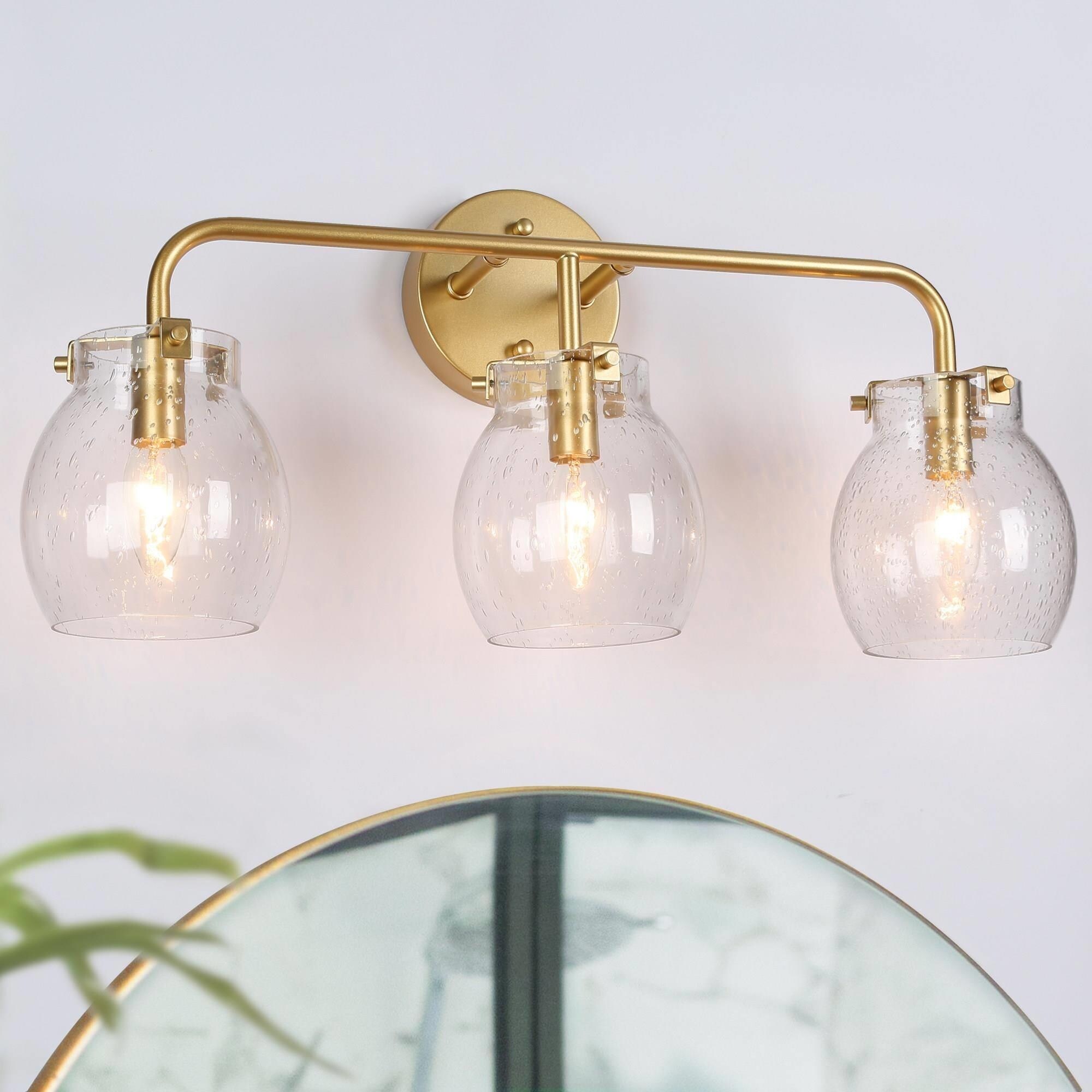 Modern Gold 3-Light Dimmable Bathroom Vanity Lights Seeded Glass Wall Sconces - 22
