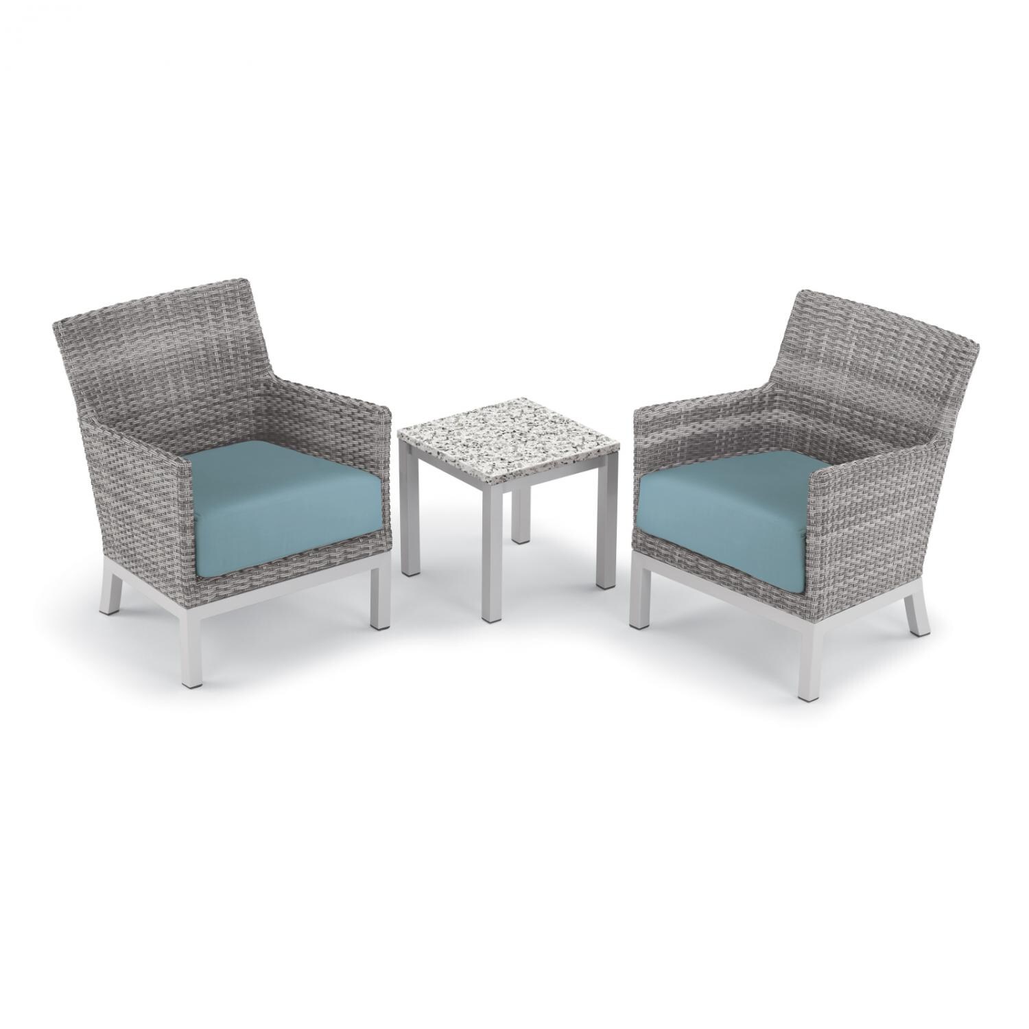 Argento 3 Piece Wicker Patio Conversation Set W/ Lite-Core Ash End Table and Ice Blue Cushions By Oxford Garden - Mycitystee