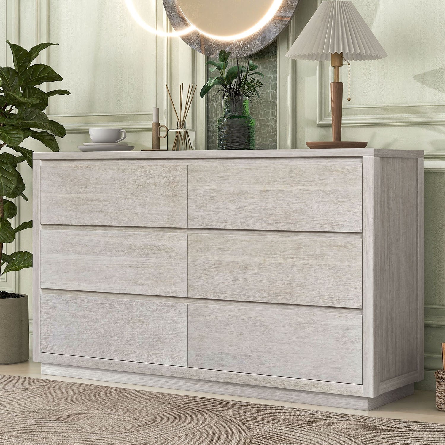 Solid Wood Dresser with 6 Drawers，Stone Gray - - 37797724 - Mycitystee