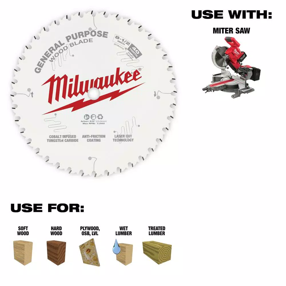 Milwaukee 8-1/2 in. x 40-Tooth General Purpose Circular Saw Blade and#8211; XDC Depot - Mycitystee