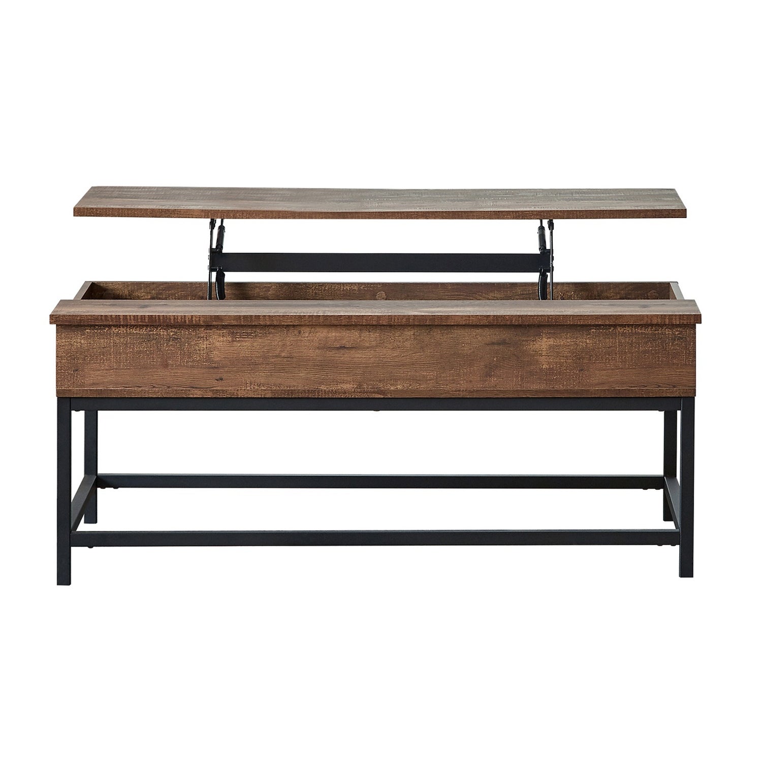Lift Top Coffee Table with Hidden Storage in Brown Oak and Sandy Black - Mycitystee