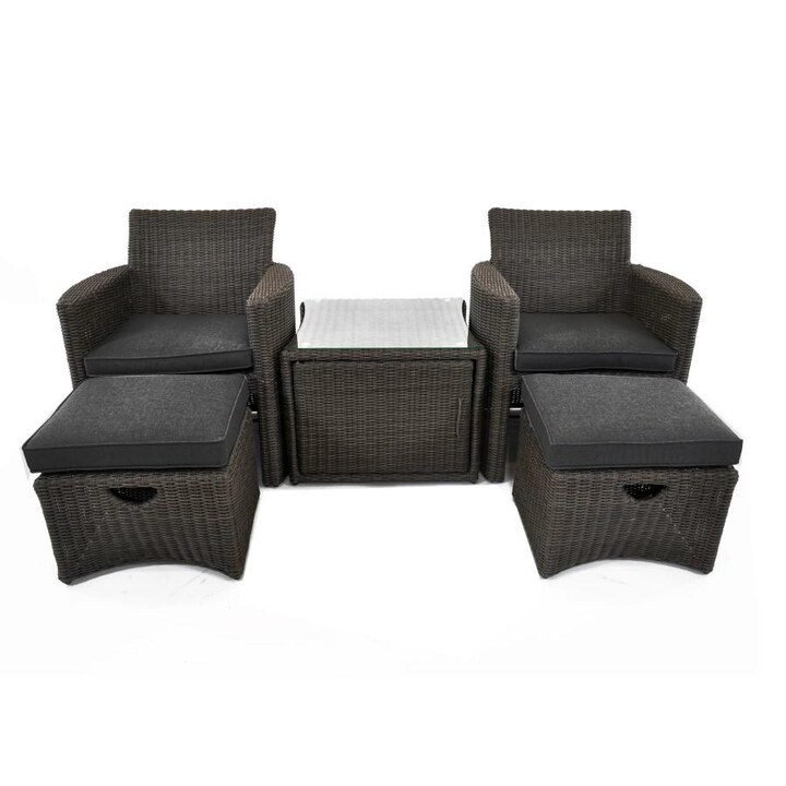 Kettler CUPIDO Wicker 5 Piece Patio Conversation Set With Canvas Coal Cushions - Mycitystee