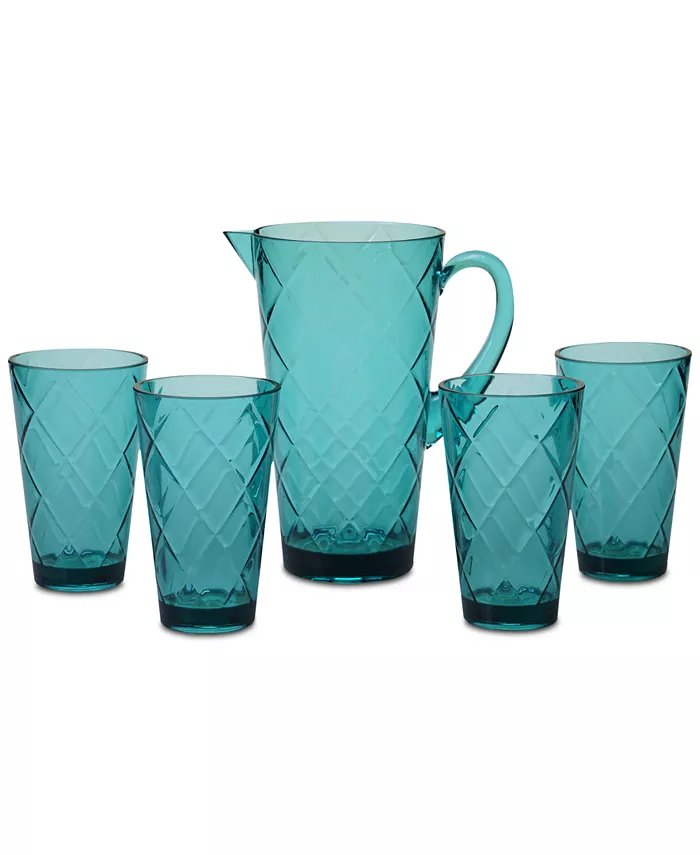 Certified International Teal Diamond Acrylic 5-Pc. Drinkware Set - Mycitystee