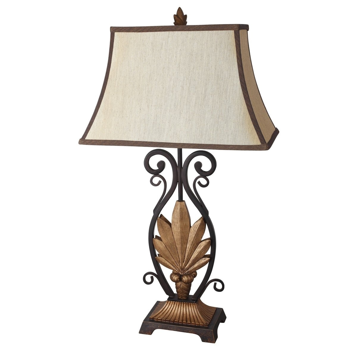 Metal Table Lamps with Scrolled Design， Set of 2， Bronze and Black - 26.5 H x 14 W x 32.5 L Inche - Mycitystee
