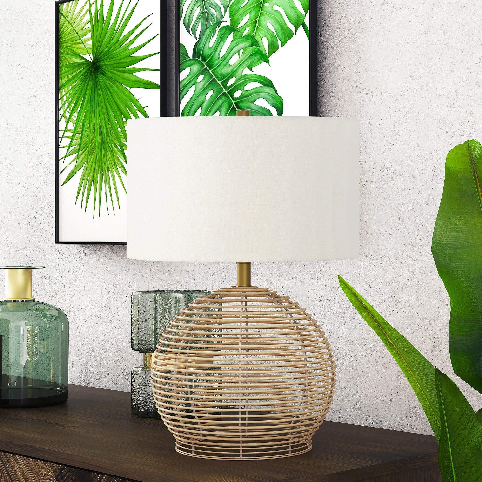 Bryn Modern Coastal Table Lamp in Rattan - Mycitystee