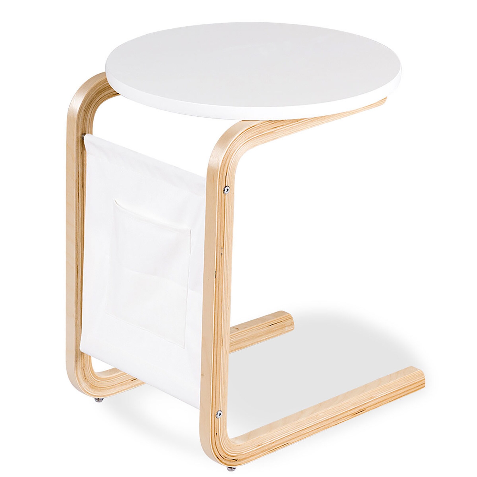 Birch Wood End Side Table Sofa Accent Round Tea Table with Storage Bag - Mycitystee
