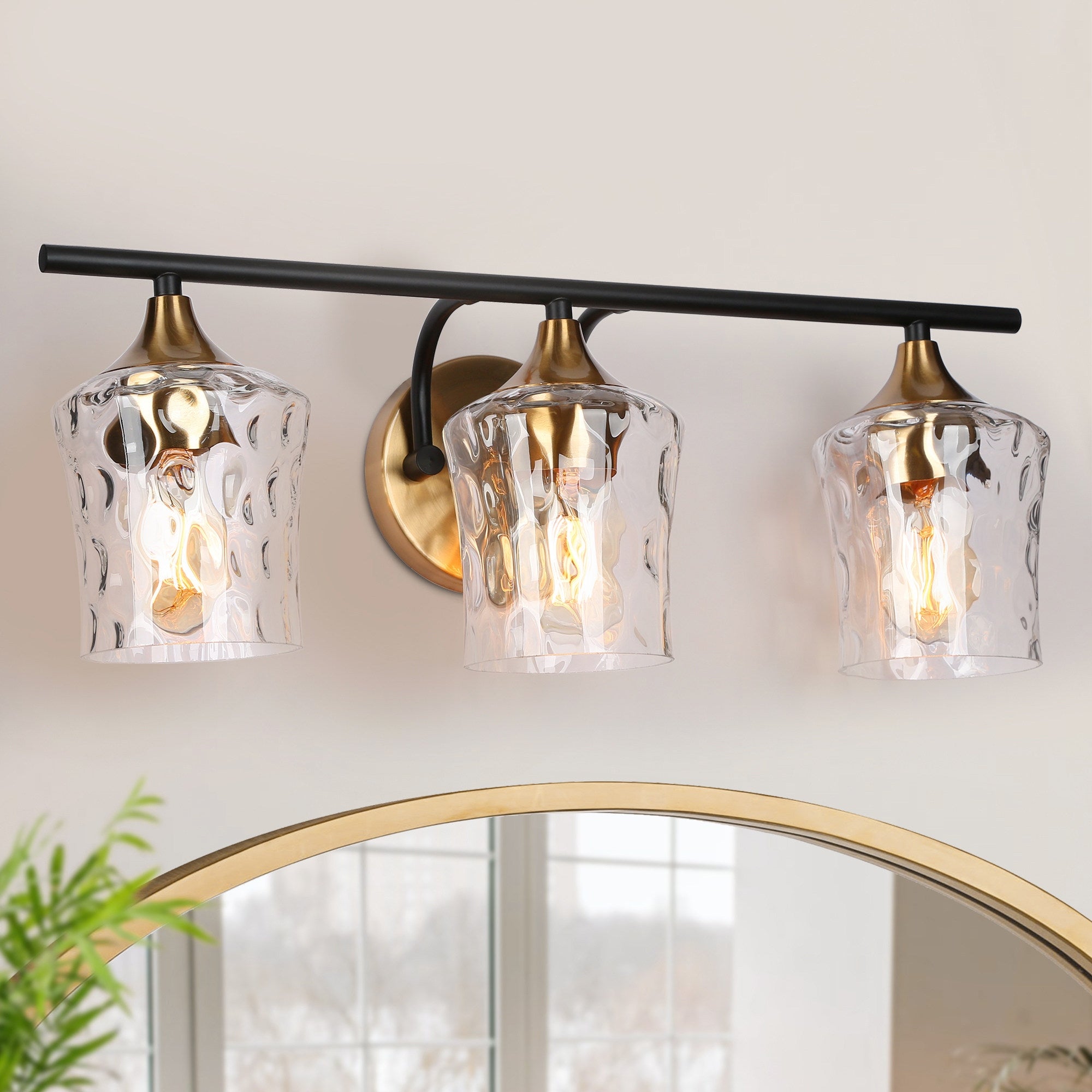 Modern Black Gold Bathroom Vanity Light Hammered Glass Wall Sconces - Mycitystee