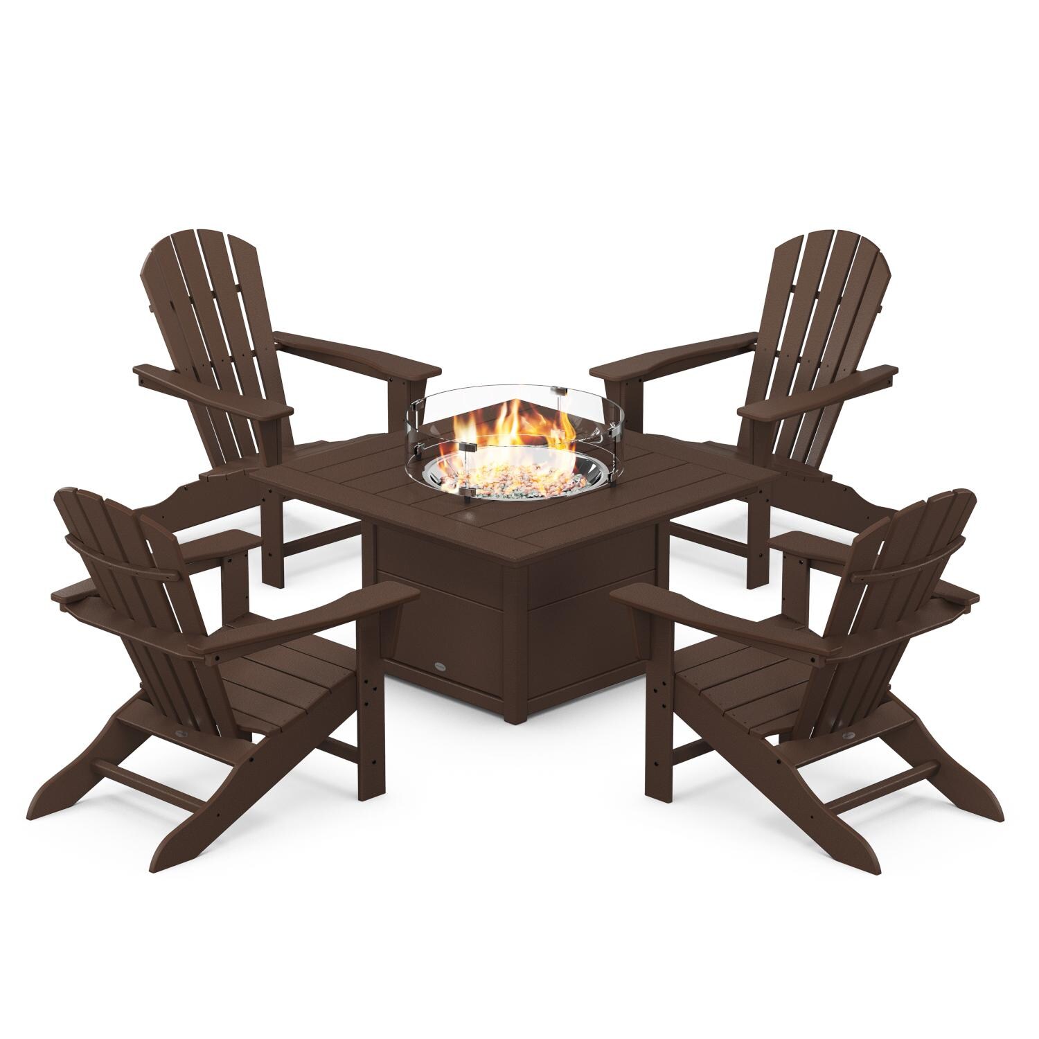POLYWOOD Palm Coast 5-Piece Adirondack Chair Conversation Set w/ Fire Pit Table - Mycitystee