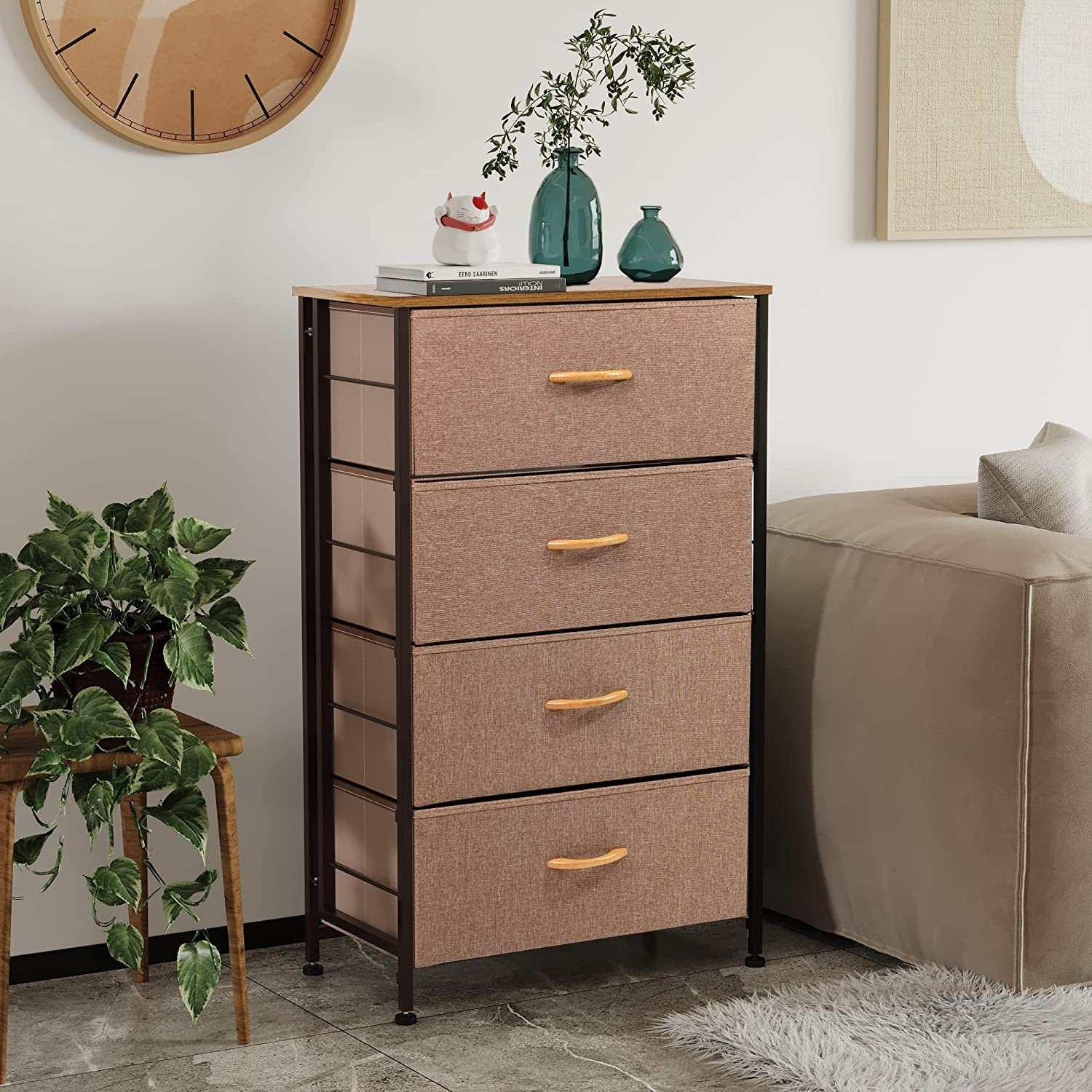 Vertical Fabric 4 Drawer Storage Dresser Tower Organizer Unit for Bedroom - - 36595028 - Mycitystee