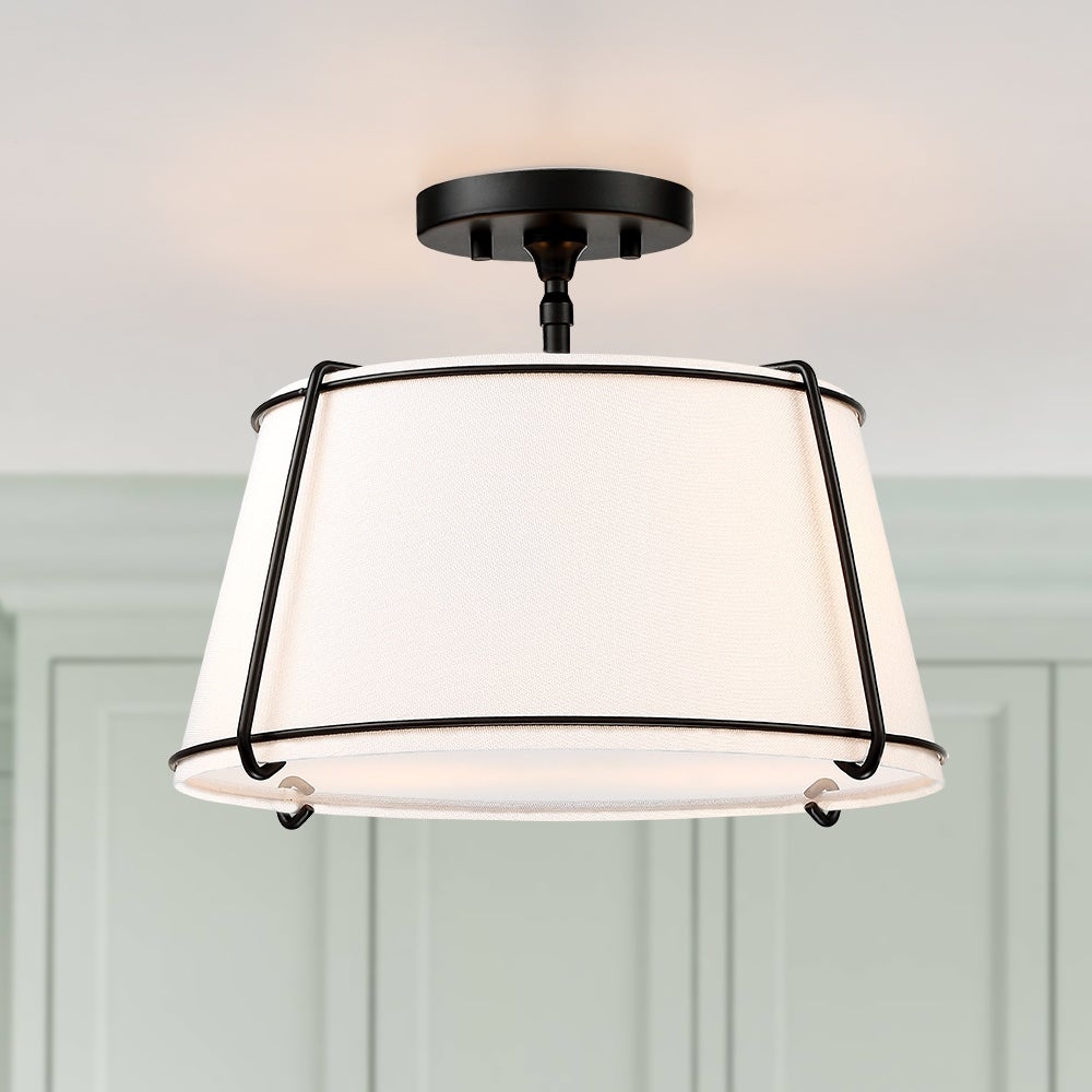 Martina 2-Light White Fabric Semi-Flush Mount- 15