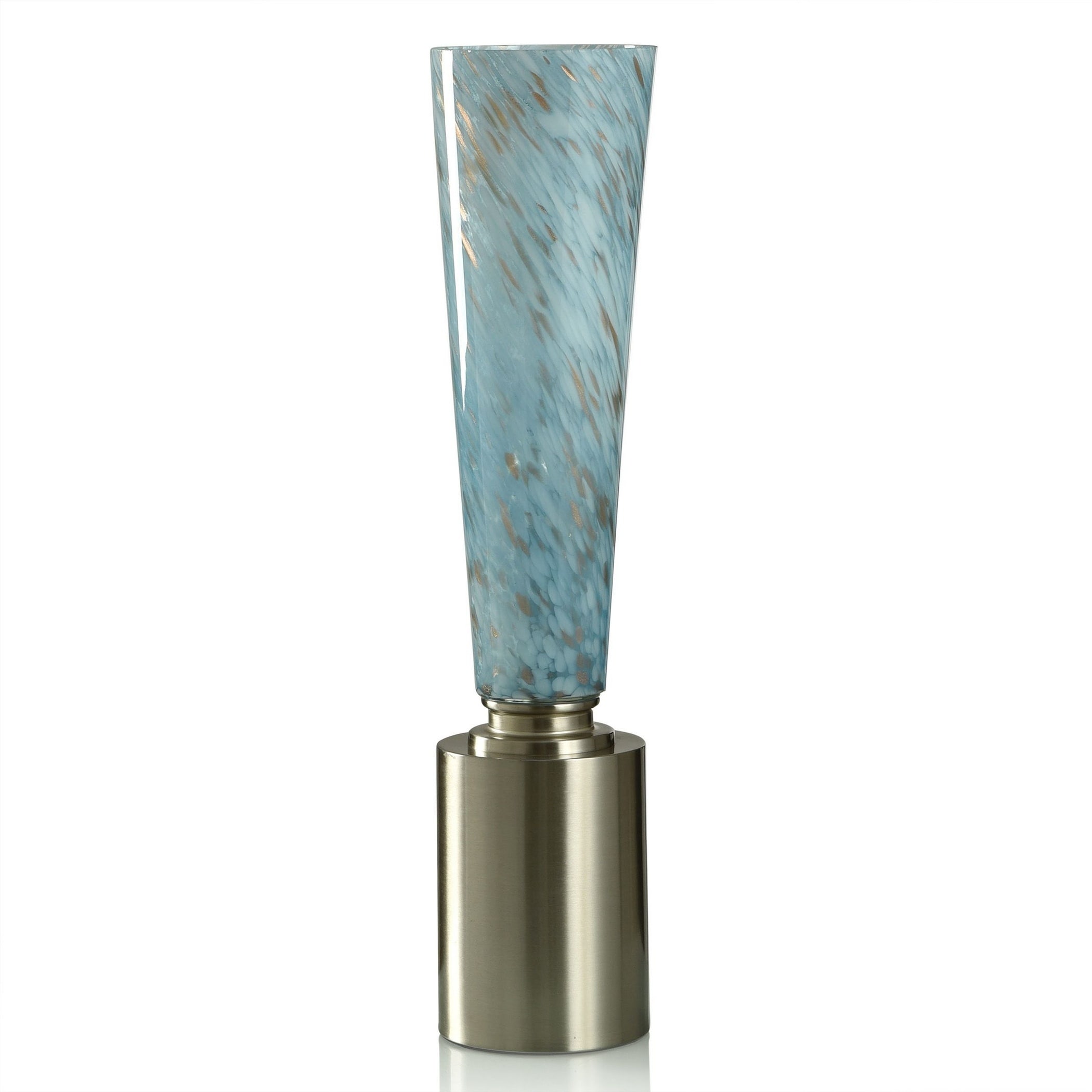 Urmila Blue - Modern Brushed Steel Uplight - Blue And White Patterned Shade - Mycitystee
