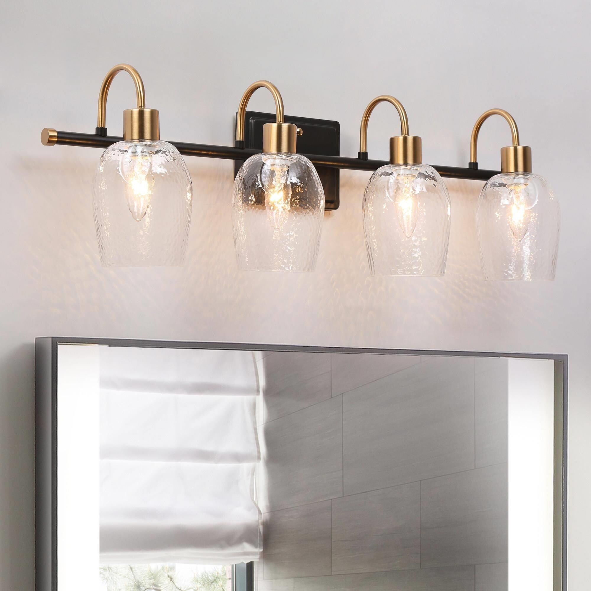 Waylin Modern 4-Light Black Gold Bathroom Vanity Lights Linear Wine Glass Wall Sconces - 28'' L x 7'' W x 9'' H - Mycitystee