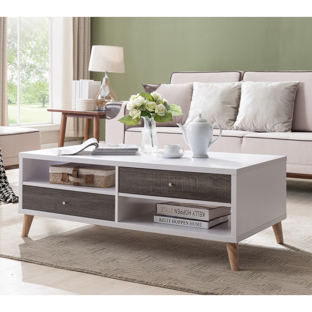Furniture of America Bago Mid-century White 2-shelf Coffee Table - Mycitystee