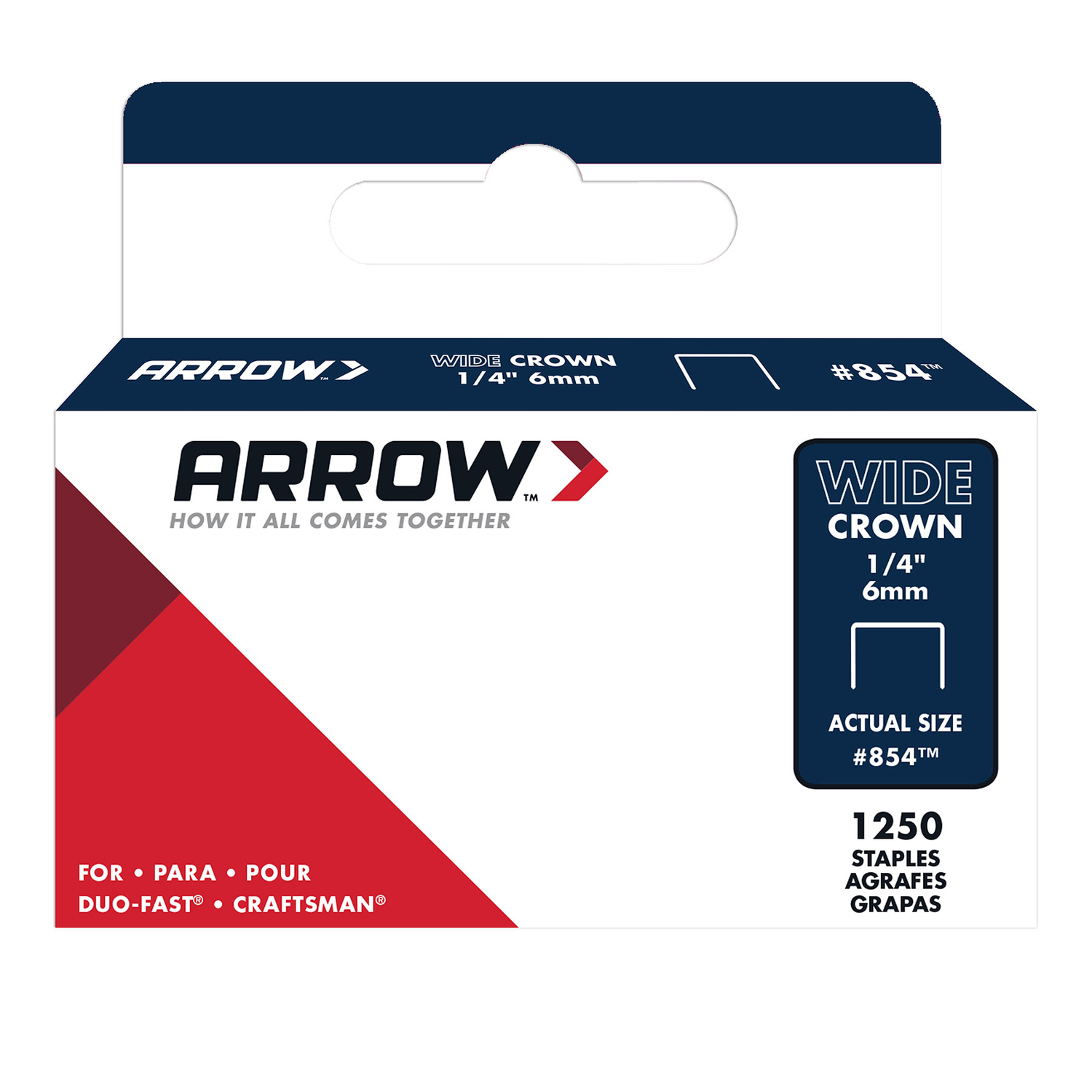 Arrow #854 1/2 in. W X 1/4 in. L 18 Ga. Wide Crown Staples 1250 pk - Mycitystee
