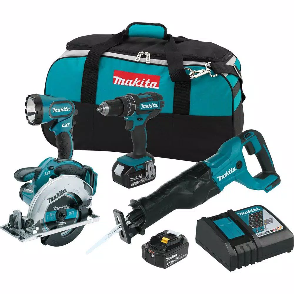 Makita 18-Volt LXT 3.0Ah Lithium-Ion Cordless Combo Kit and#8211; Hammer Drill/Circular Saw/Reciprocating Saw/Flashlight (4-Piece) and#8211; XDC Depot - Mycitystee