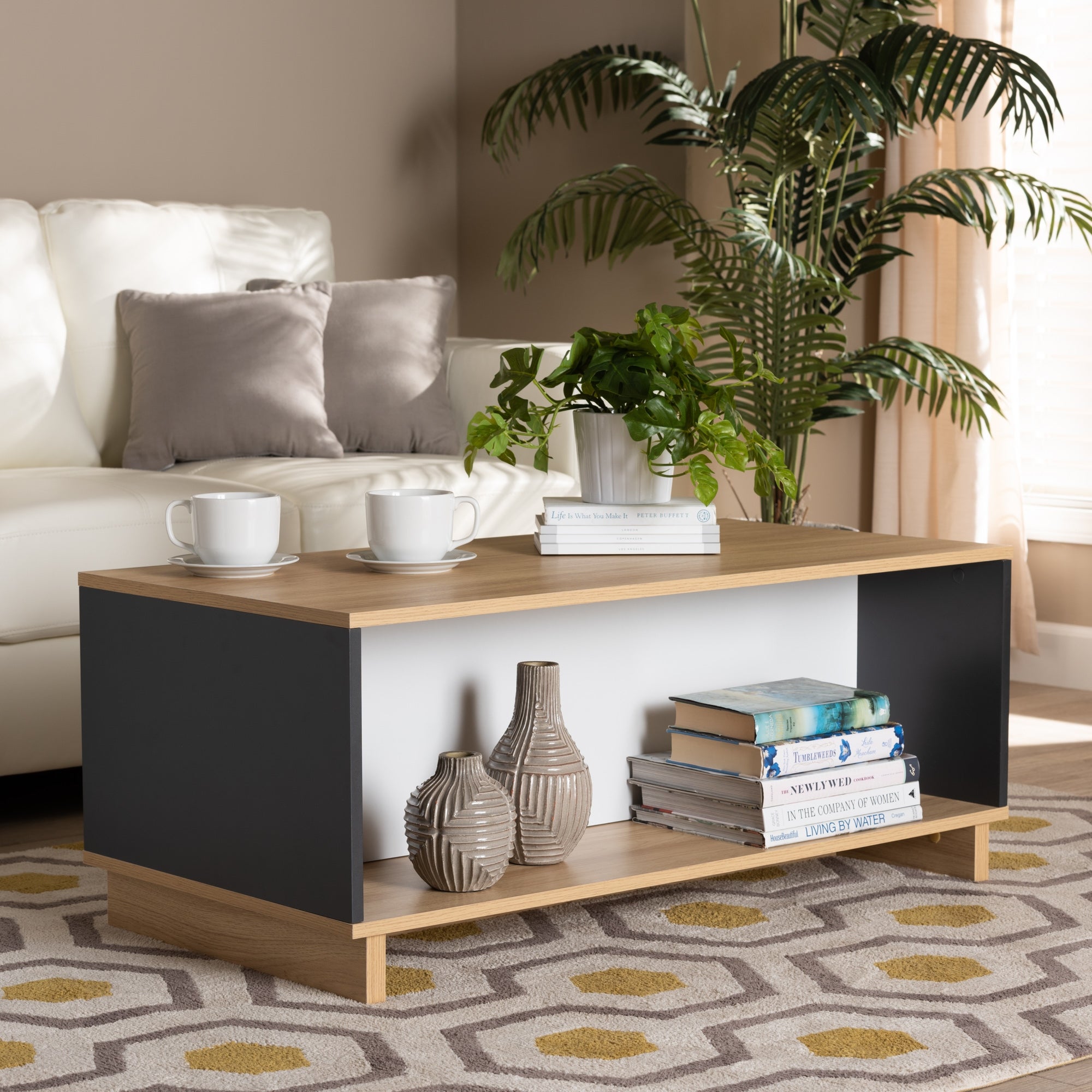 Marigold Multicolor Oak Brown and Grey Wood Storage Coffee Table - Mycitystee