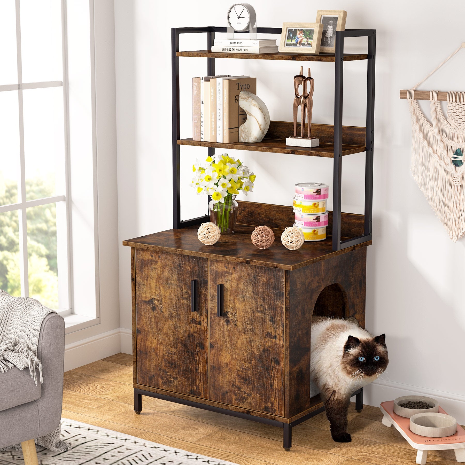 Large Hidden Cat Litter Box Enclosure Furniture with Shelf - - 36226405 - Mycitystee