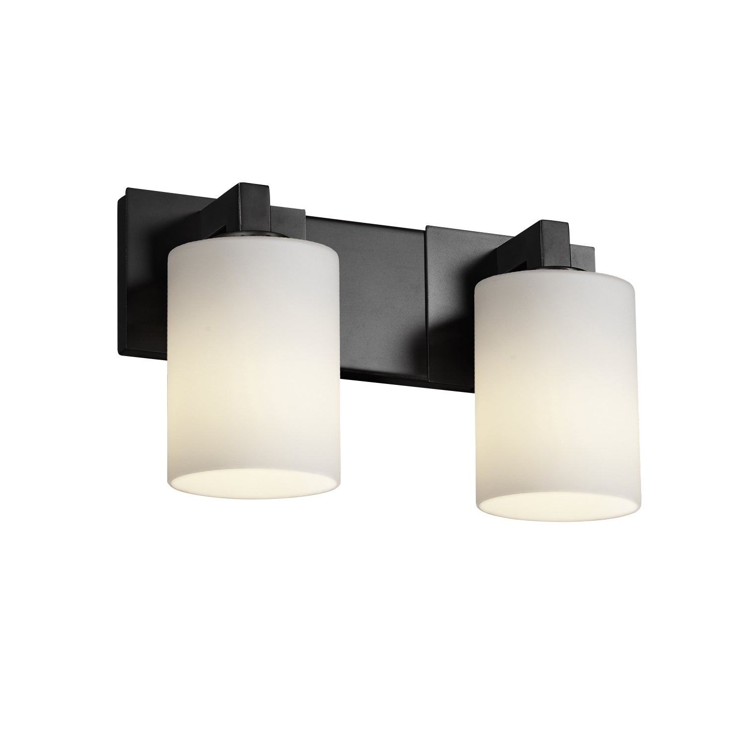 Justice Design Fusion Modular 2-light Matte Black Bath Bar， Opal Cylinder - Flat Rim Shade - Mycitystee