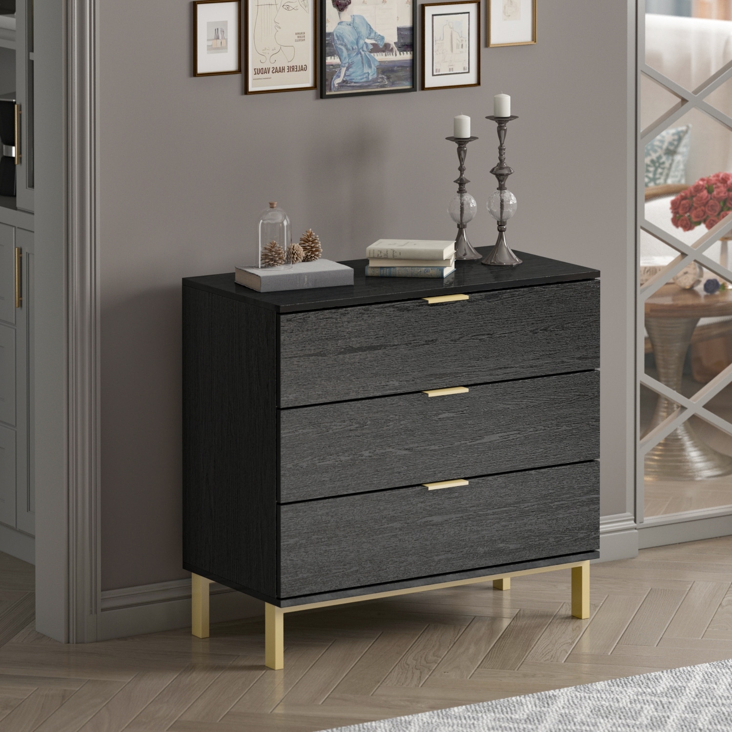 Kerrogee 3-Drawer Chest - Wooden Storage Dresser with Metal Legs - - 34640152 - Mycitystee