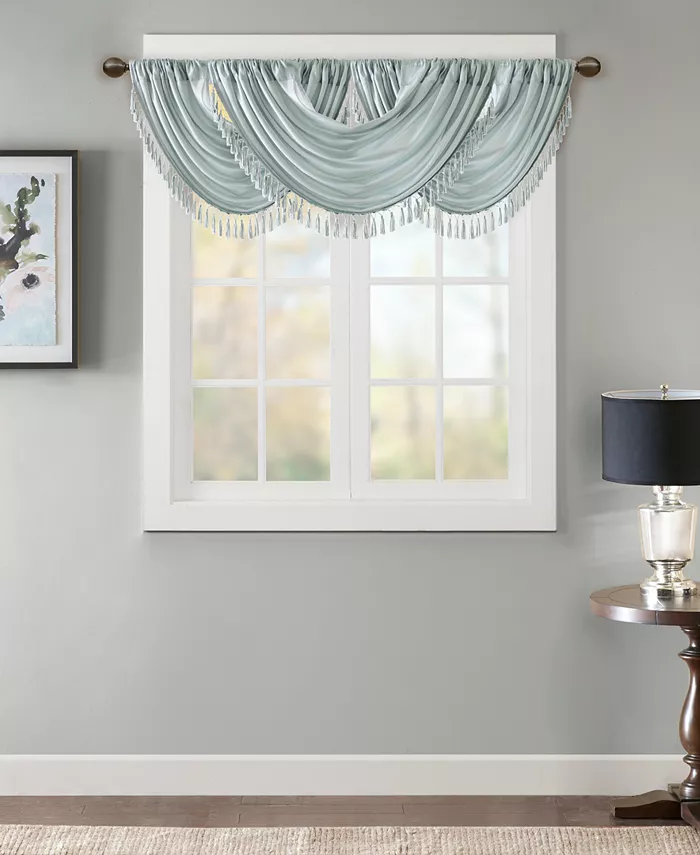 Madison Park Elena Rod Pocket Faux-Silk Waterfall Valance， 38