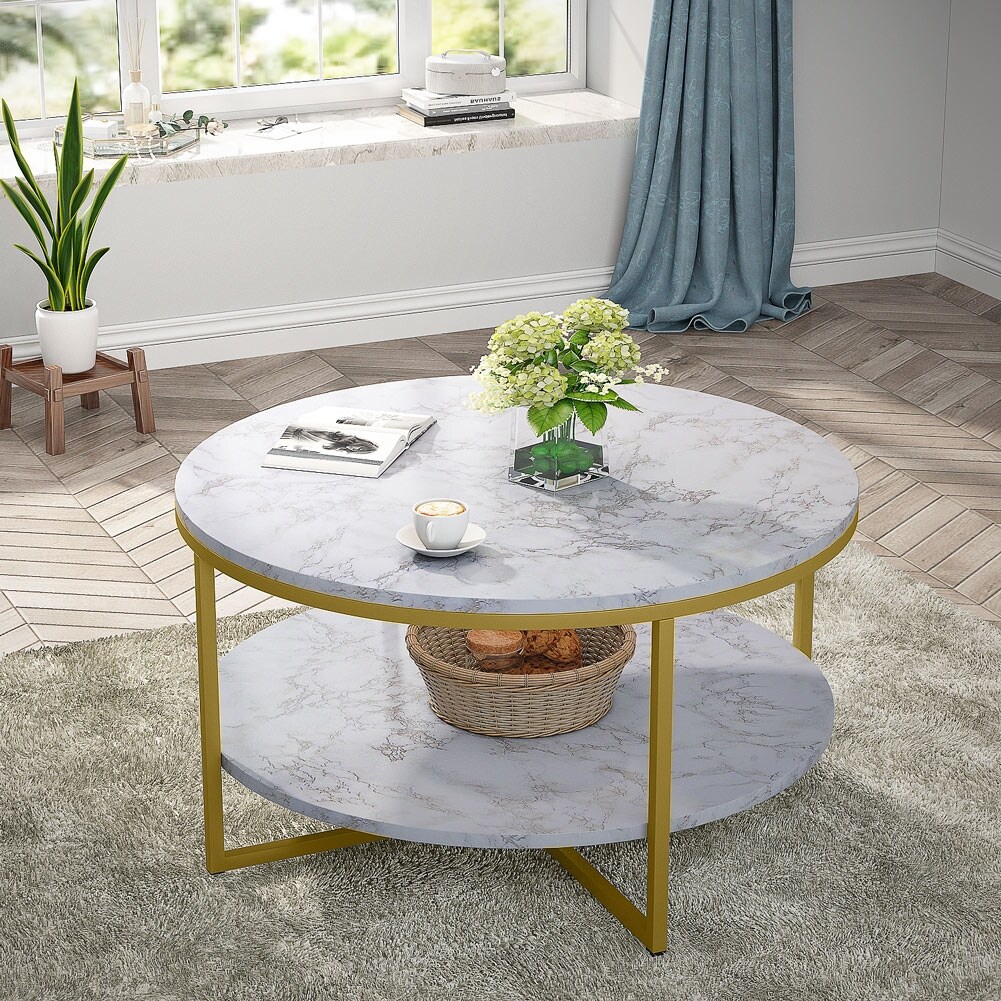 Round Coffee Table， Modern White Table - Mycitystee
