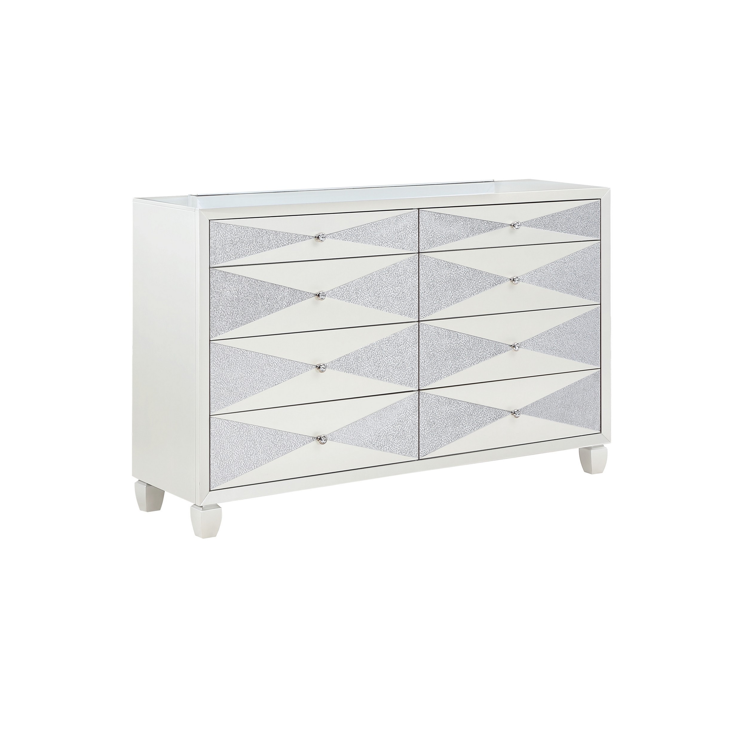 Lexi 64 Inch Modern 8 Drawer Dresser， Shimmer Accents， Off White Finish - - 37823988 - Mycitystee