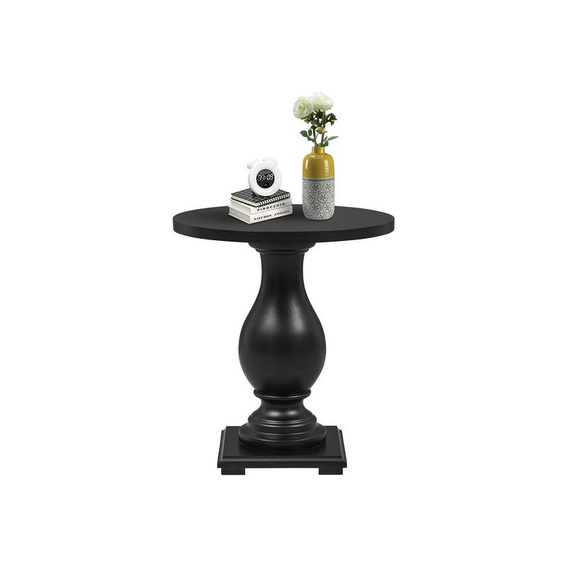 Wooden Side End Table with MDF Top and Black Oak Veneer， Classic Curved Les and Solid Wood Pedestal - Mycitystee
