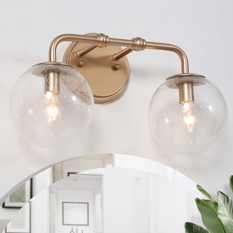 Koini Modern Glam Gold Bathroom Vanity Lights Seeded Glass Globe Wall Sconces - Mycitystee