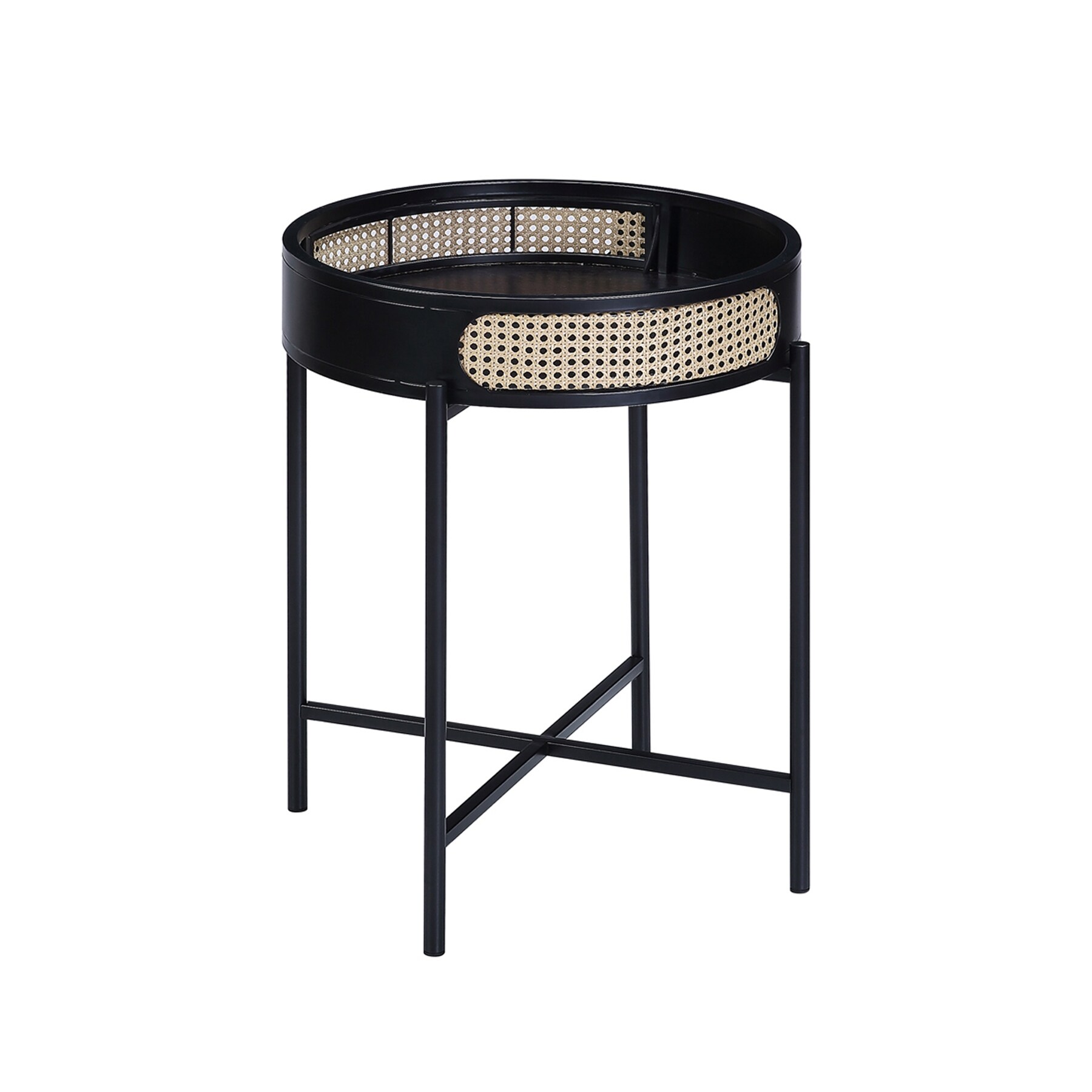 Round End Table with Open Top and Metal Legs in Black Finish - Mycitystee