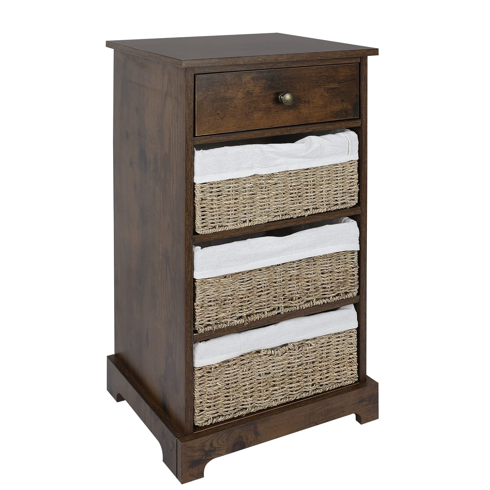 Storage Cabinet with Baskets， 4 Drawer Storage Cabinet for Bedroom， Rustic Natural Wood Brown Cabinet for Bedroom - as picture - - 37668760 - Mycitystee