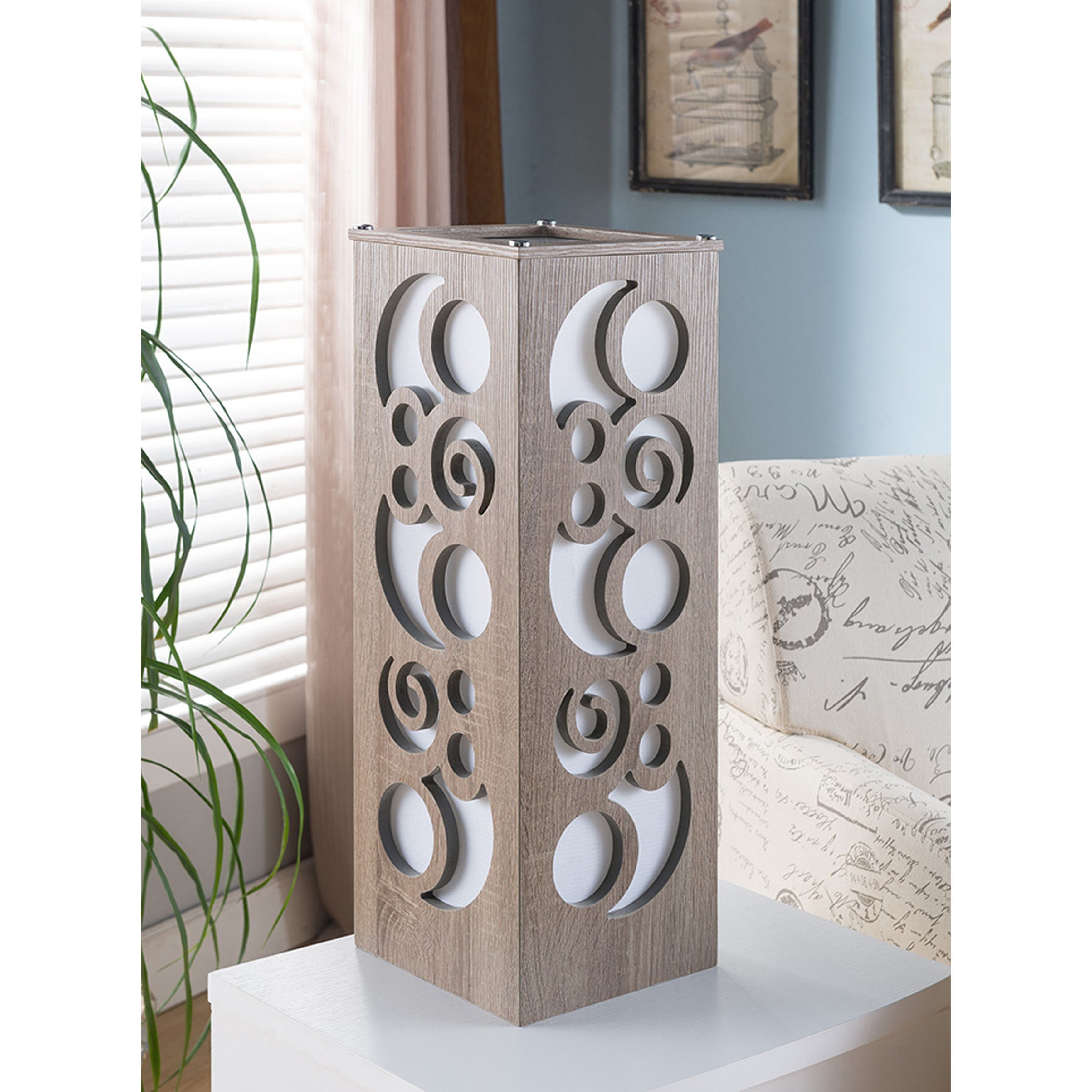 Q-Max Cuboidal Wooden Frame Table Lamp with Cut Out Details - Mycitystee