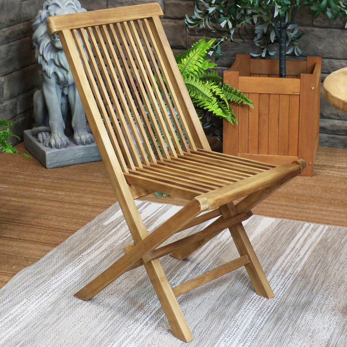 Ultimate Patio Hyannis Teak Outdoor Folding Patio Chair W/ Slat Back - Mycitystee