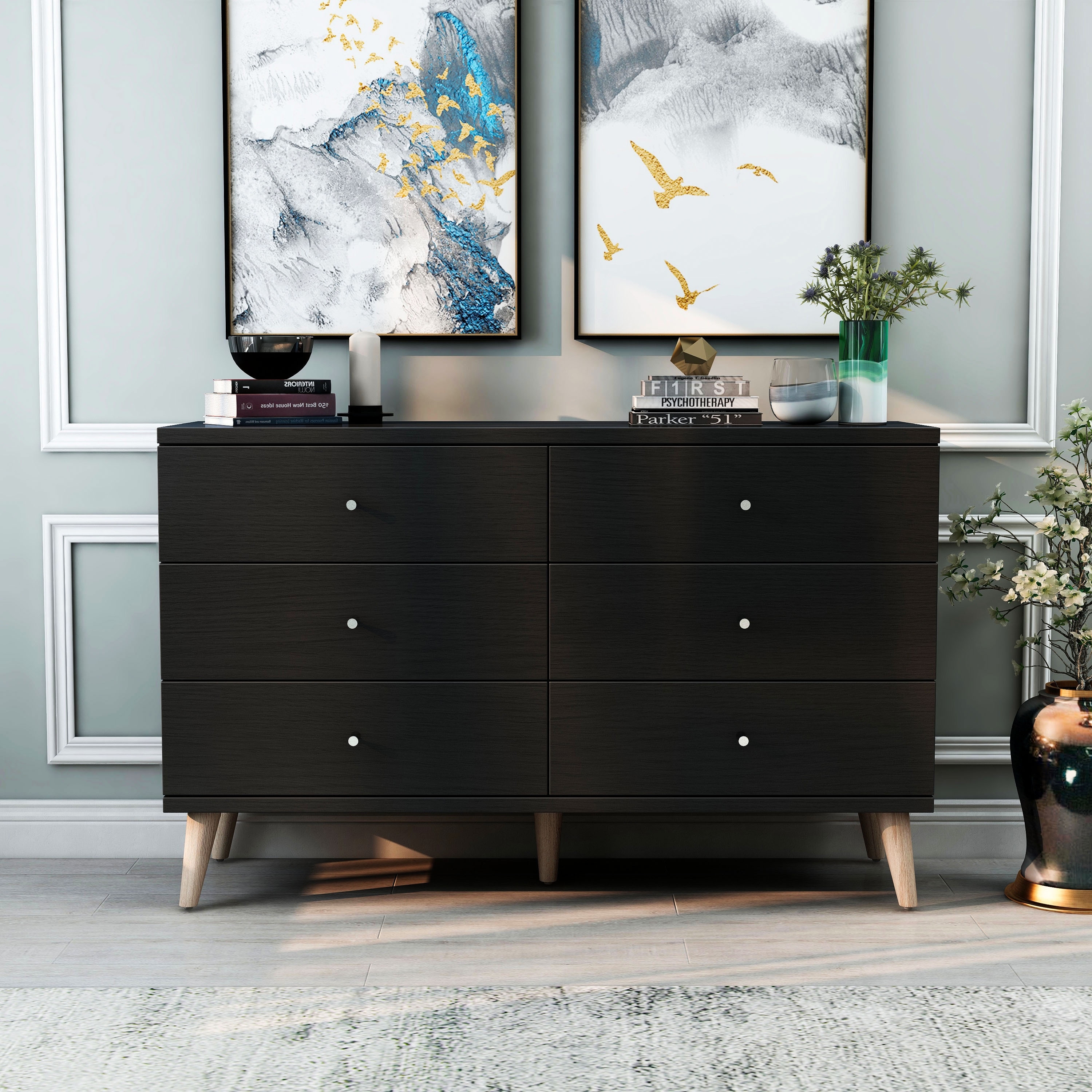 DH BASIC Cappuccino 6-drawer Dresser with Knobs by Denhour - - 20931729 - Mycitystee