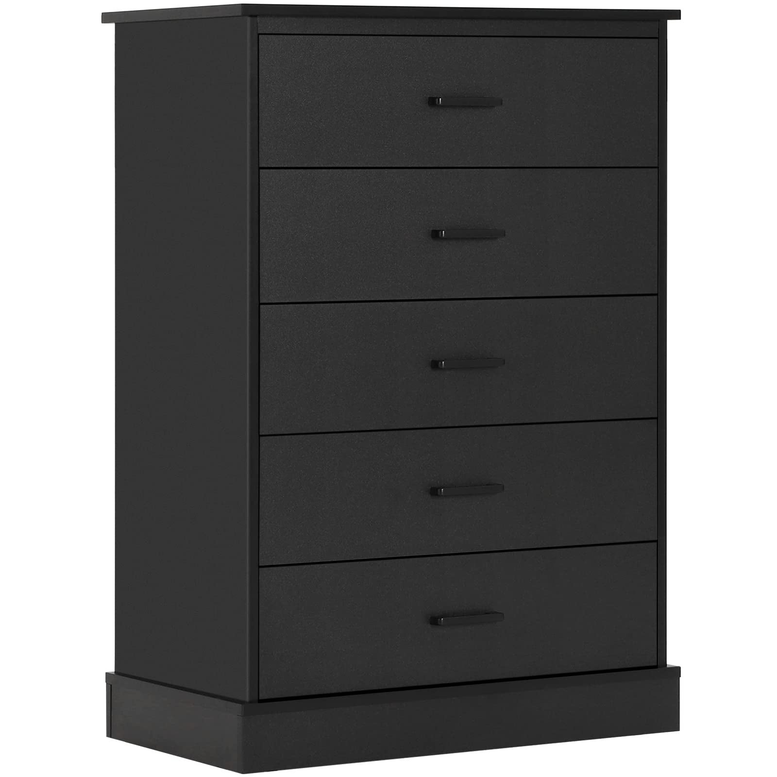 Black 5 Drawer Dresser for Bedroom， Tall Dresser with Sturdy Base， Wooden Large Capacity Storage Cabinet - as picture - - 37668211 - Mycitystee